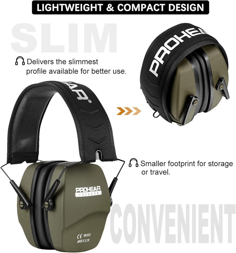 PROHEAR 016 Shooting Ear Protection Earmuffs 2 Pack, NRR 26dB for Gun Range, Hunting -Green and Brown - Image 5